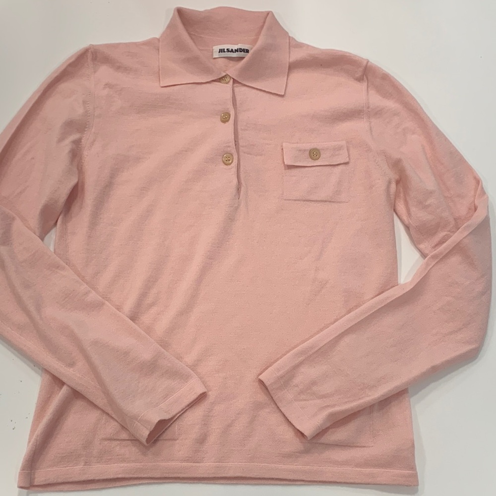 Jil Sander Light Pink Cashmere Polo Sweater Size 38 US 8